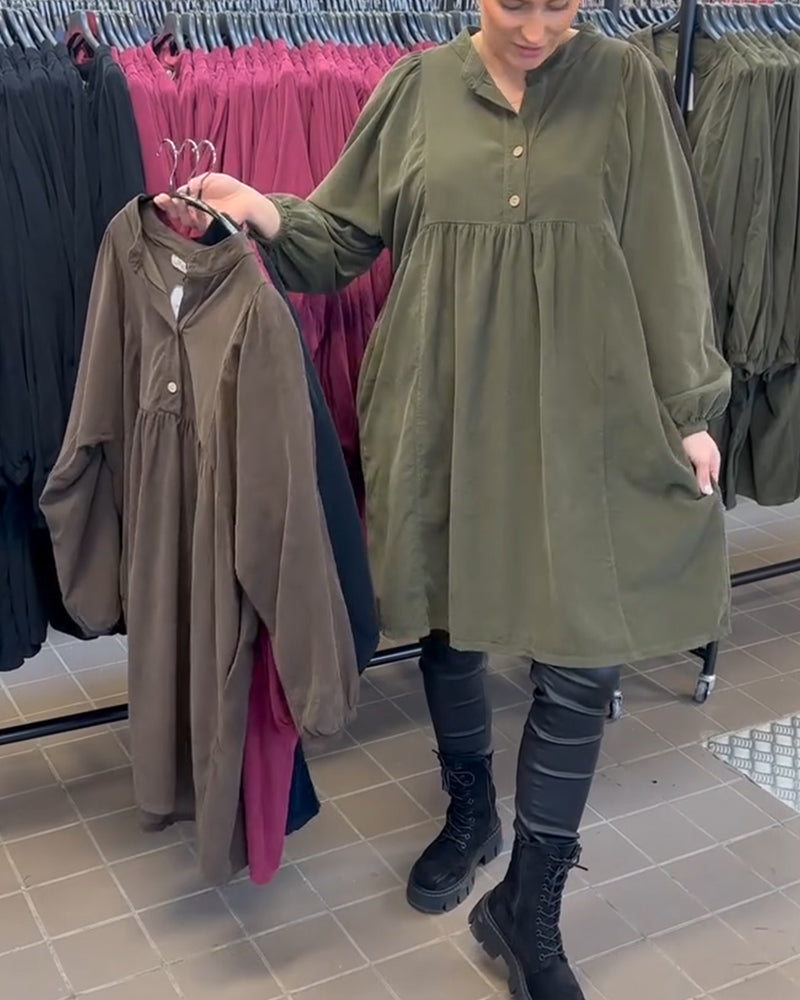 Geknoopte Jurk Met V-Hals En Lange Mouwen