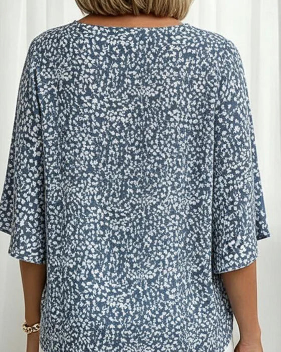 Blouse V-Hals Split Klokmouw Bloemig Ellebooglang