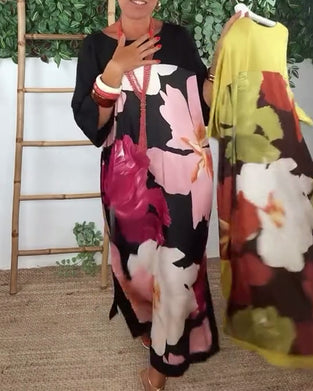 Jurk casual los ronde hals bedrukt