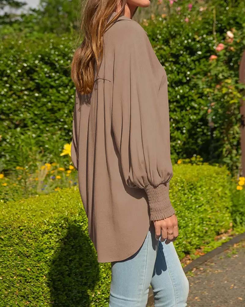 Blouse Loszak Effen Elastische-Mouwboord