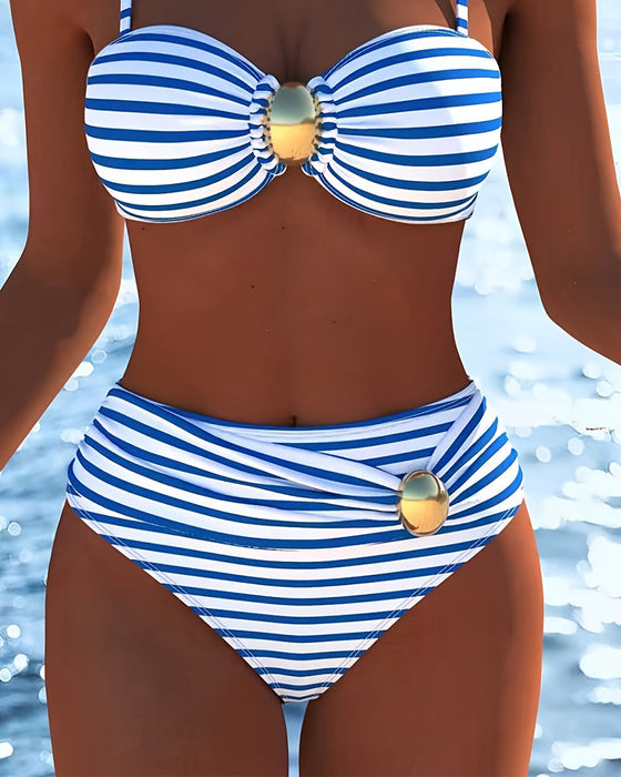 Bikini Spaghettibandjes Gestreepte Plastic Knoop