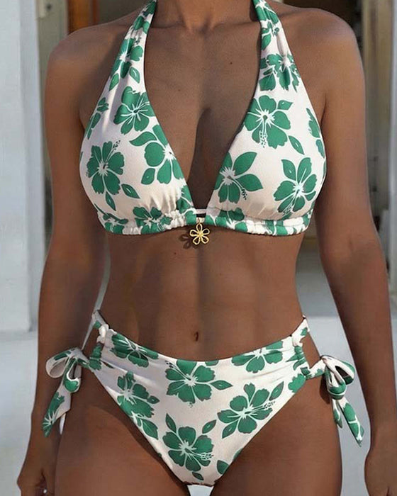 Bikini Hibiscus Print Halter
