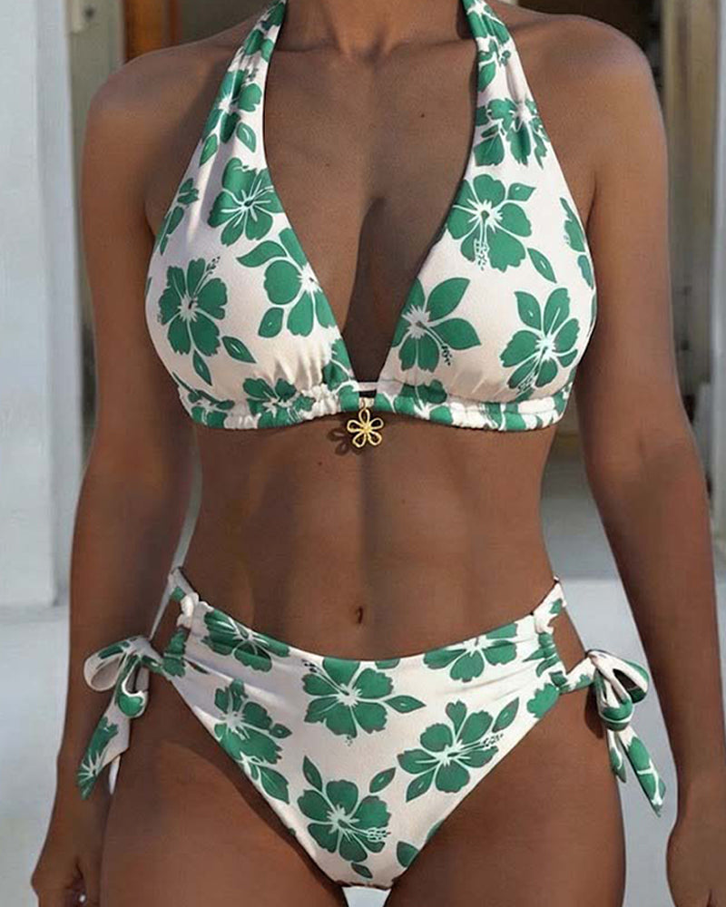 Bikini Hibiscus Print Halter