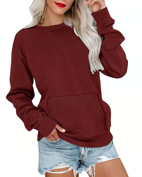 Sweatshirt Effen Rond Hals Lange Mouw Casual