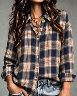 Blouse Kraag Geruit Langmouw