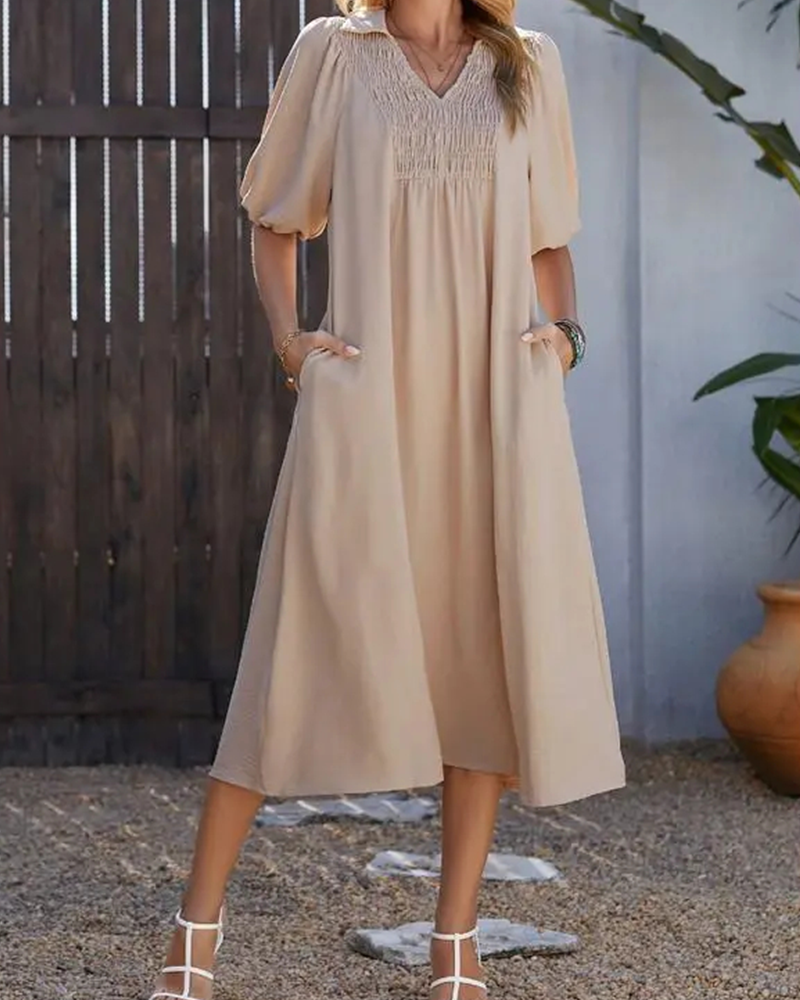 Jurk V-Hals Klep Pof Mouw Maxi