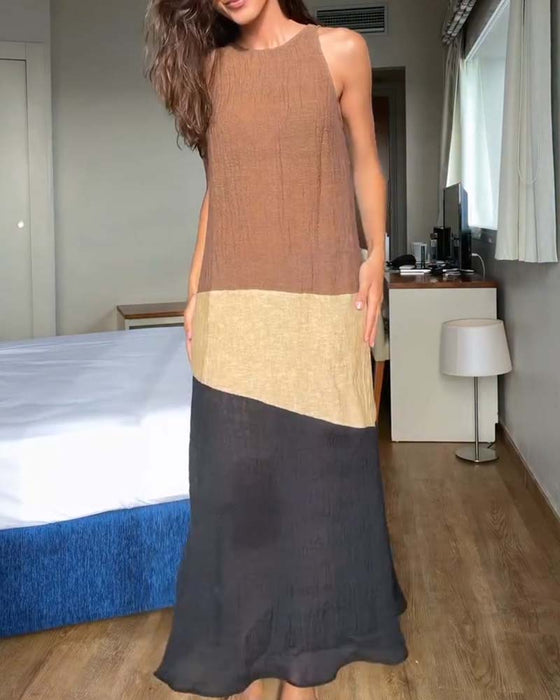 Jurk Mouwloos Kleurblok Casual