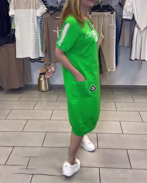 Jurk Korte Mouw Bedrukt Recht