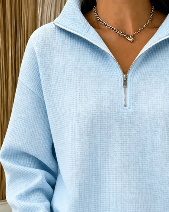 Sweatshirt Halve Rits Wafel Lange Mouw