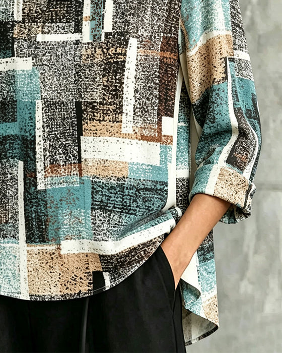 Blouse Geometrische Print Slouchy Hals Ellebooglange Mouw