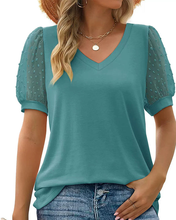 Blouse Effen Mesh Pofmouw