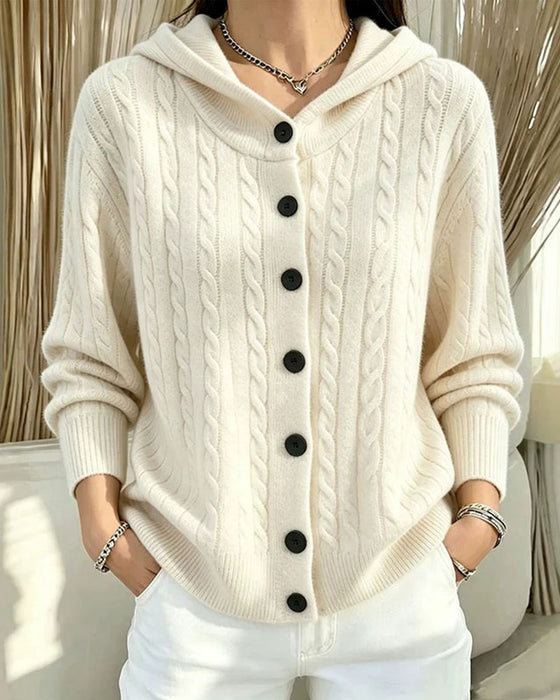 Cardigan Met Capuchon Open Voor Gebreid
