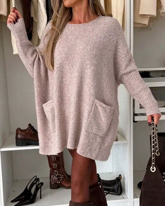 Trui Ronde Hals Trui Zak Loose