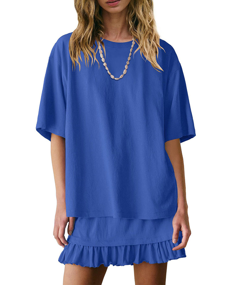 Tweedelige Set Ronde Hals Effen Kleur
