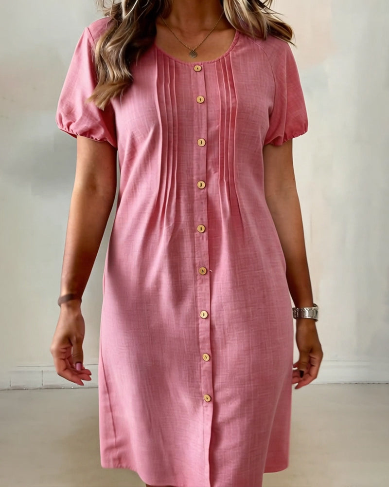 Jurk Geknoopt Geplooid Pofmouw