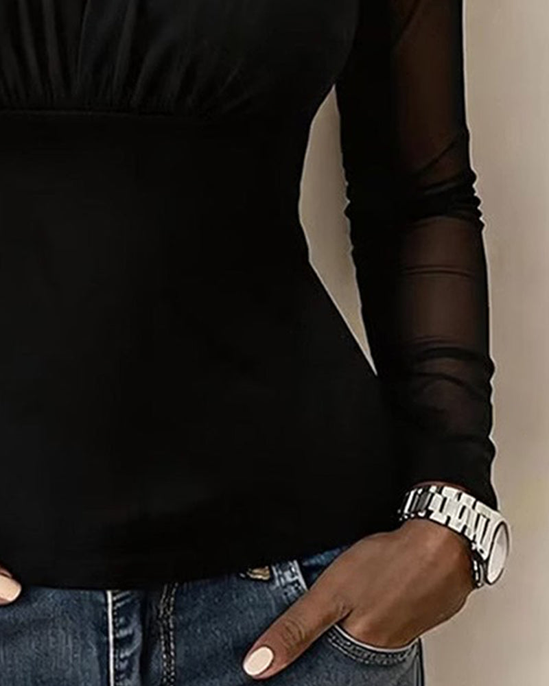 Top V-hals Geplooid Lange Mouw Slim