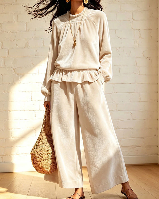 Set Effen Ruches Top Wijde Broek