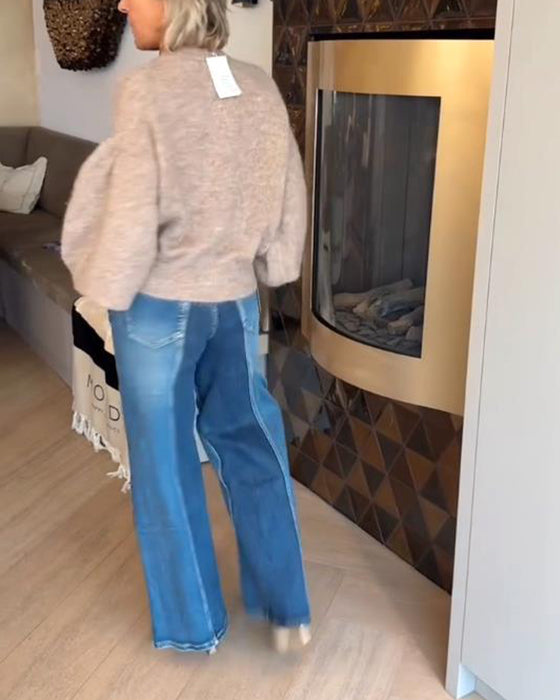 Cardigan Jas Met Elegante Stijl, Lantaarnmouw Ontwerp