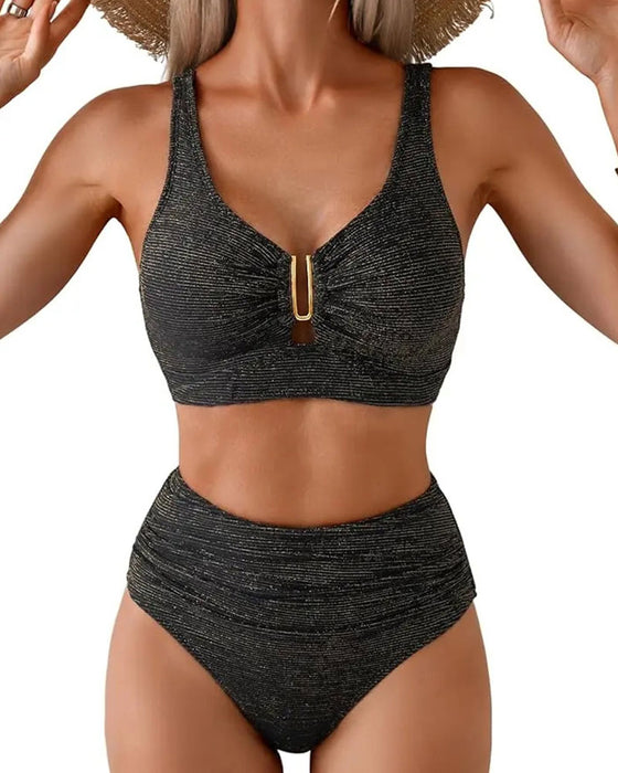 Bikini Hoge Taille Gestreept Knoop