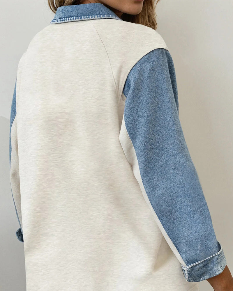 Sweatshirt stijlvolle denim patchwork lange mouwen