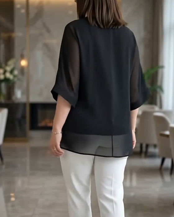Blouse V-Hals Doorzichtig Gaas Los