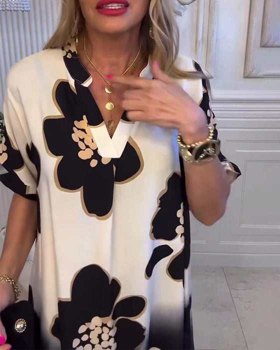 Casual jurk met opstaande kraag en print