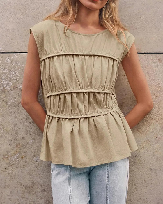 Blouse Ronde Hals Gerimpeld Taille
