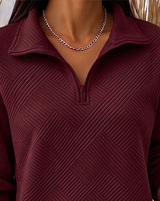 Sweatshirt Effen Half-Rits Reverskraag