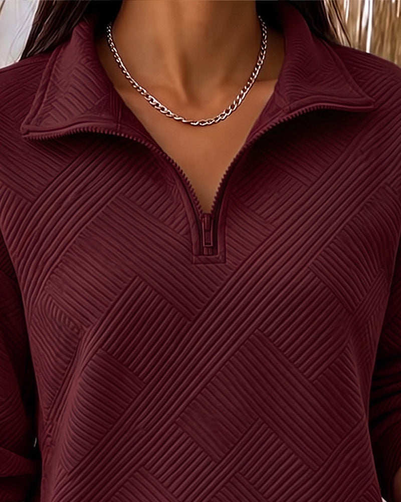 Sweatshirt Effen Half-Rits Reverskraag
