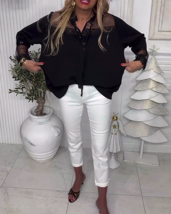 Bloes Effen Kleur Patchwork Langmouwen