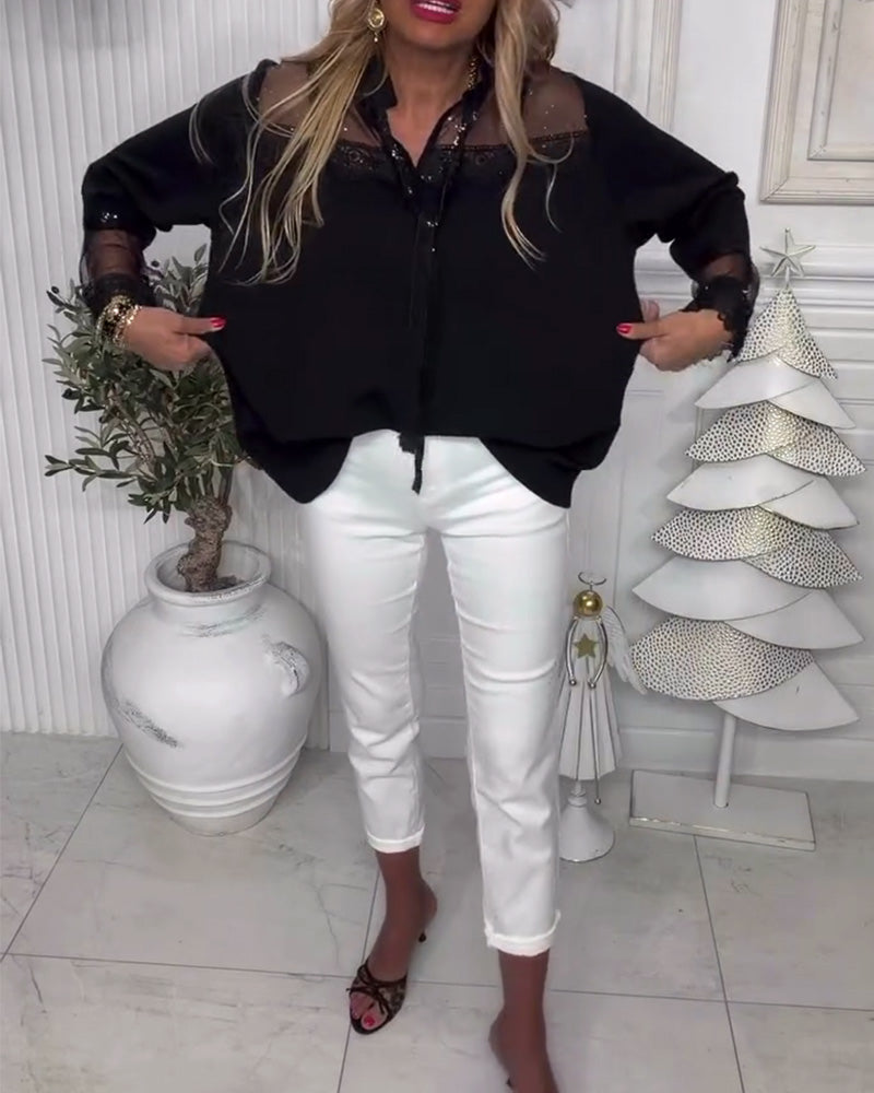 Bloes Effen Kleur Patchwork Langmouwen