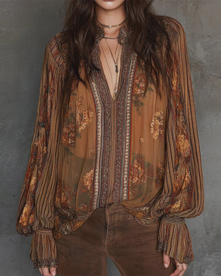 Blouse V-Hals Boho-Stijl Bloemig