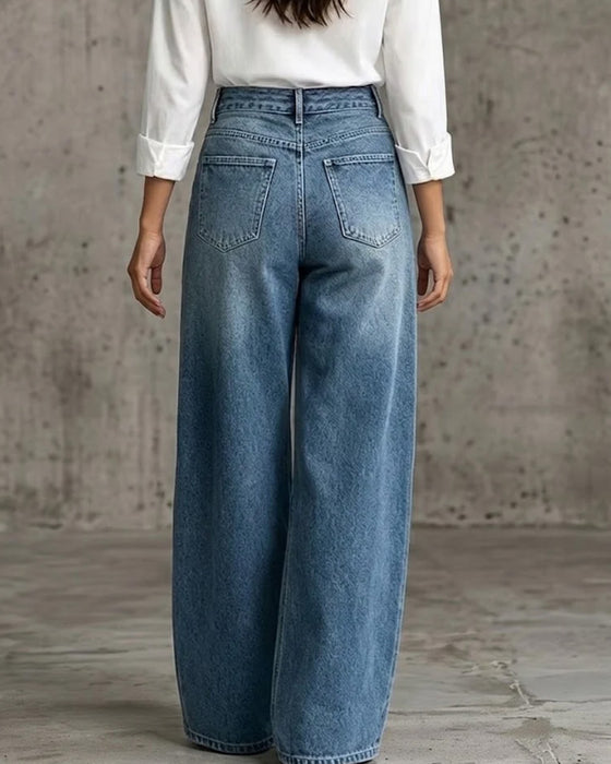 Broek Knoop Zak Breedbeend Denim Lang