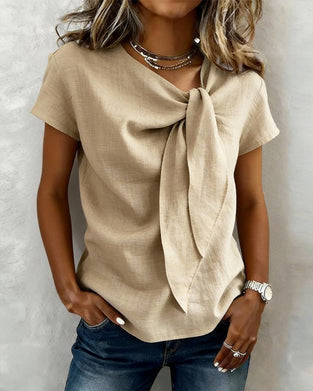 Blouse Linnen-Mix V-Hals Korte Mouw Casual