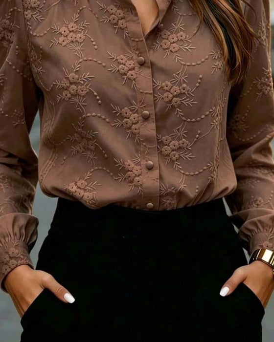 Blouse Ballon Mouw Mandarin Kraag