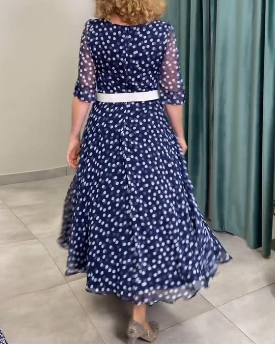 Jurk Halflange Mouw Stippen Chiffon