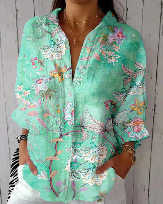 Overhemd Mode Bedrukt Omgeslagen Kraag