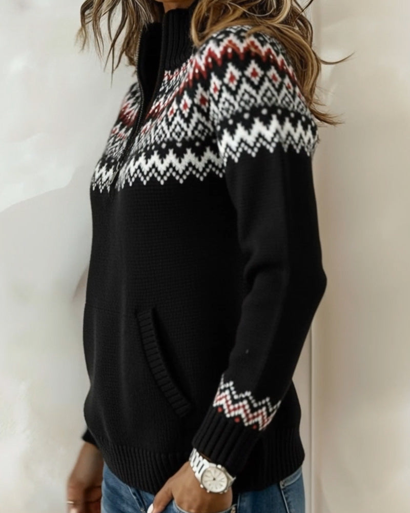 Trui Vintage Half-Ritsluiting Kraag