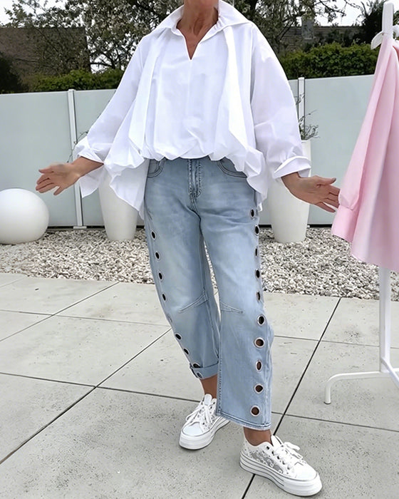 Oversized Blouse Met V-Hals En Aflopende Schouders