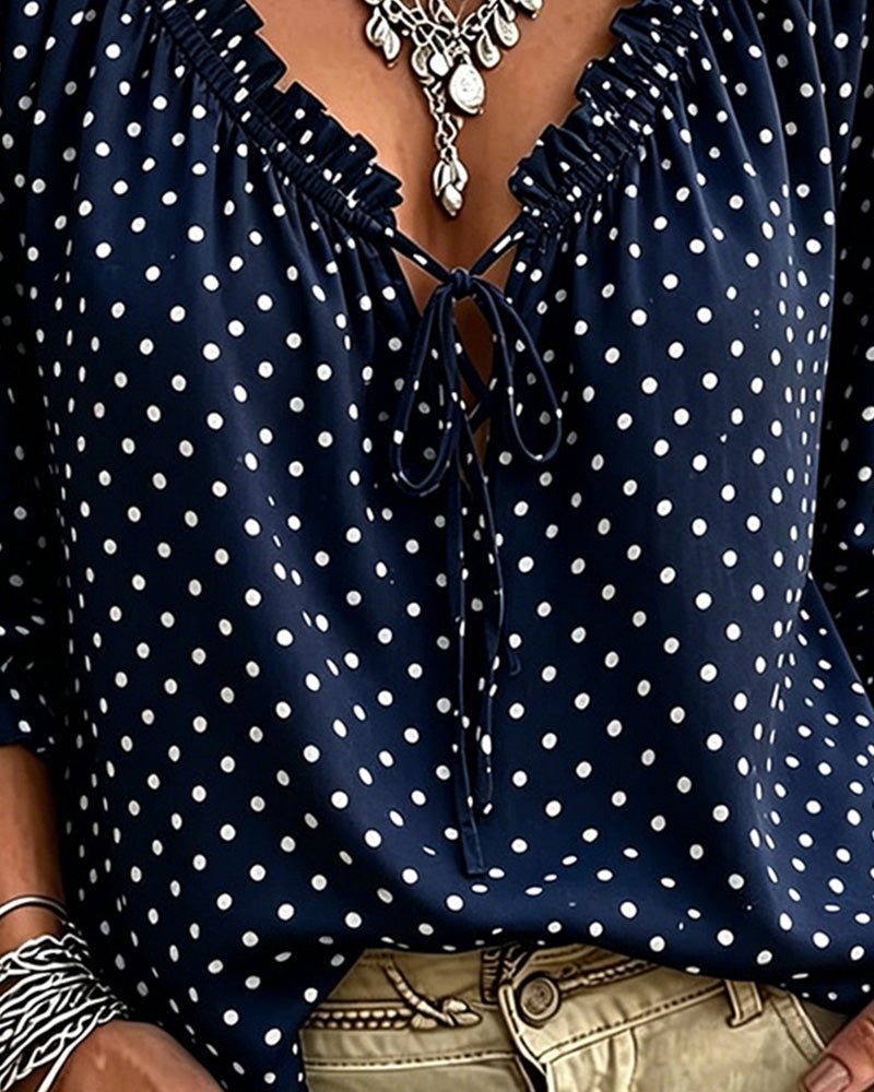 Blouse V-Hals Ruffle Polka Dot Strik