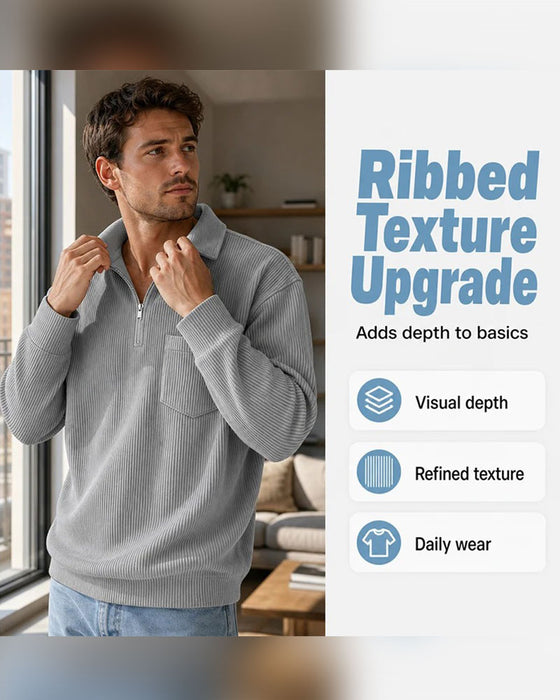 Sweatshirt Geribbeld Half Rits Kraag Lange Mouw