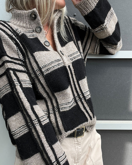 Pullover Knoop Turtleneck Ruit Kleurblok