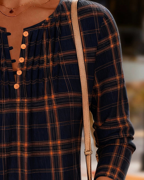 Casual Geruite Top Met Knopen