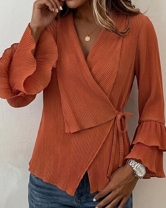 Blouse Wijde Uitlopende Mouwen Vetersluiting