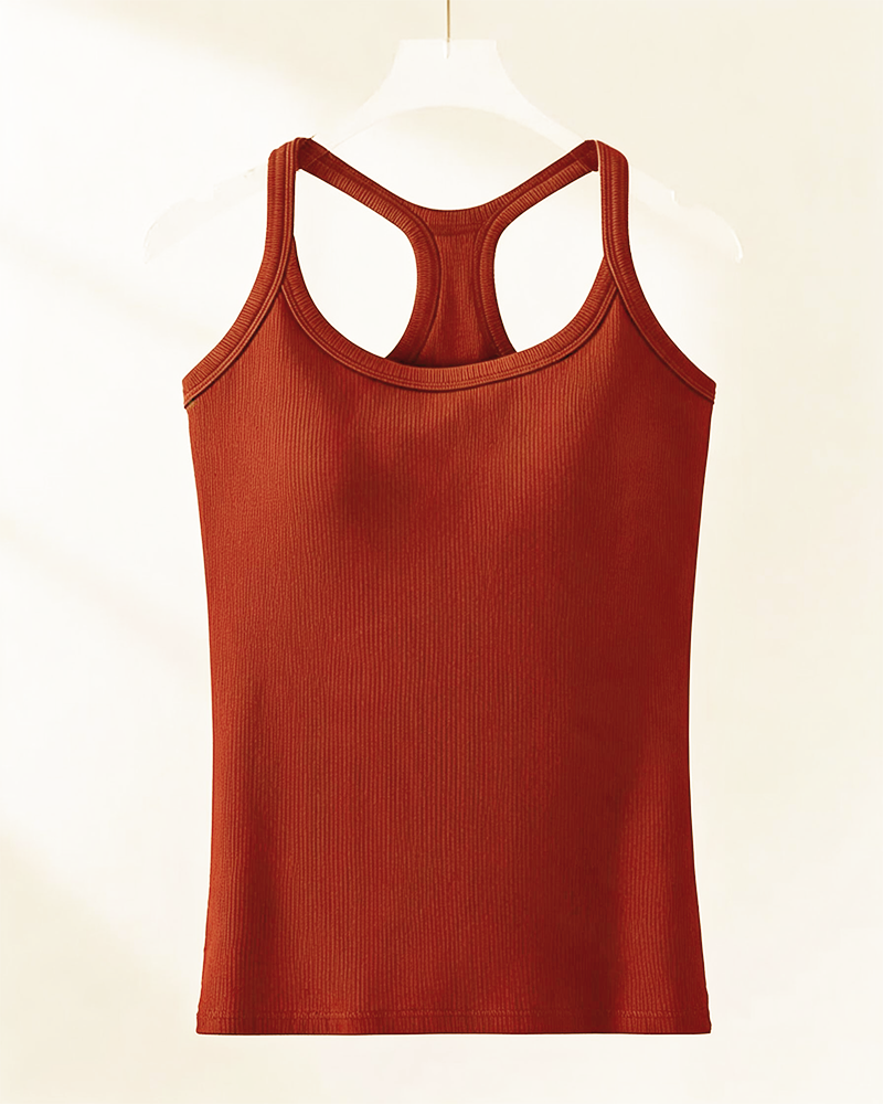 Tanktop Ingebouwde Bh Geribbeld Effen