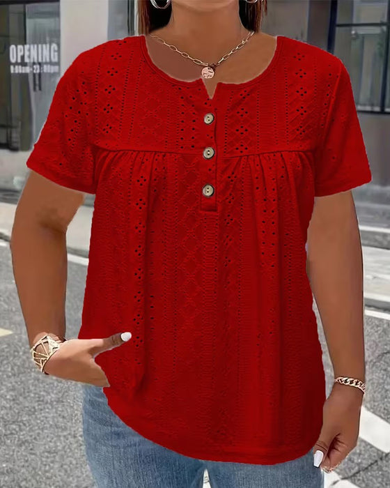 T-Shirt Opengewerkt Henry Kraag Korte Mouw