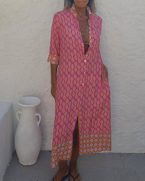 Jurk Geometrische Tarwe Print Overhemd