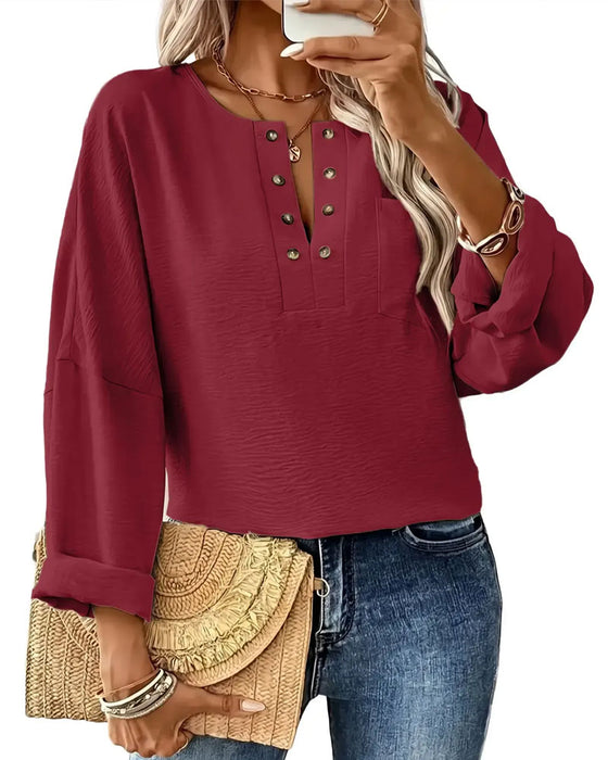 Blouse Effen Casual Lange Mouw