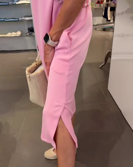 Jurk Lotusbladmouwen V-Hals Casual Splijting