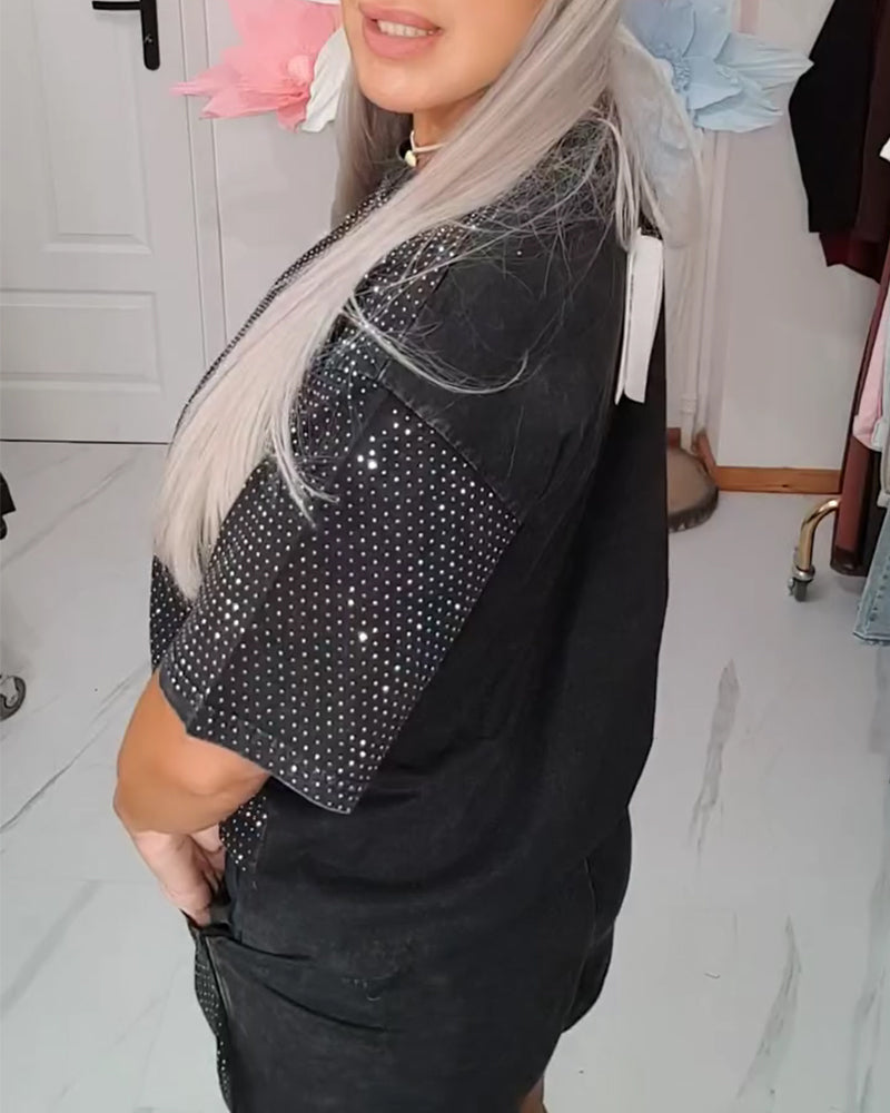 Twee Delen Set Paillet Glinsteren Korte Mouw